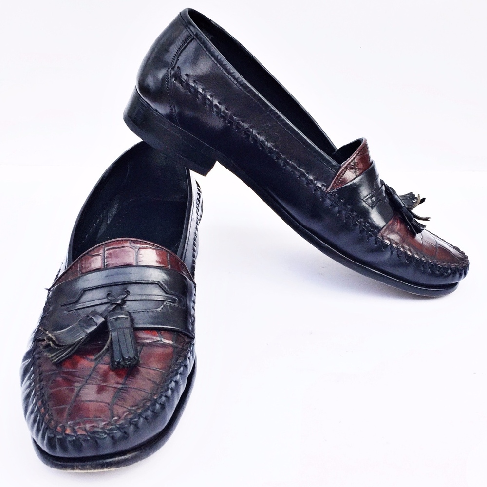 Garys Crocodile Leather Tassel Black Brown Loafers